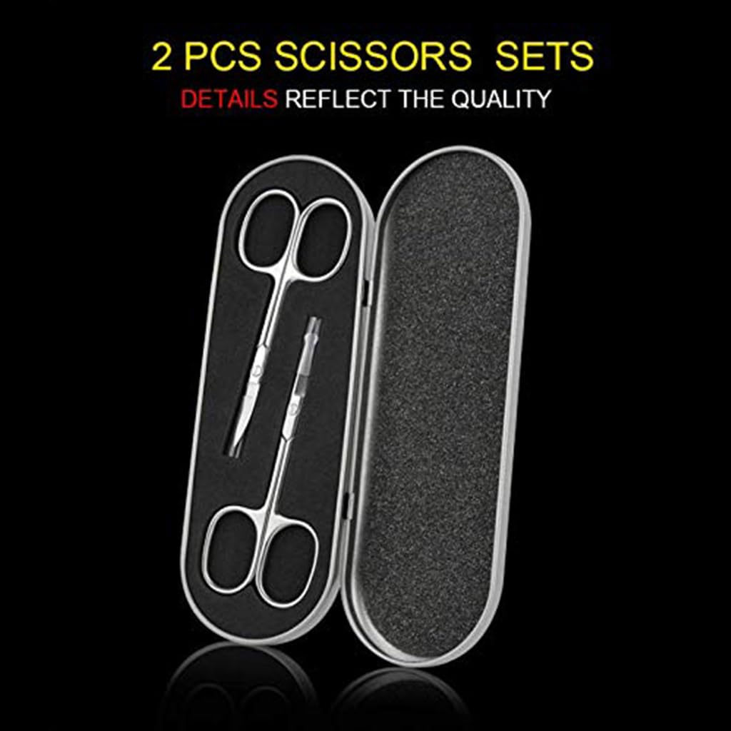 MAYCREATE Nose Scissors Beard Mustache Eyebrow Trimmer Stainless Steel Set with Storage Box (Silver)