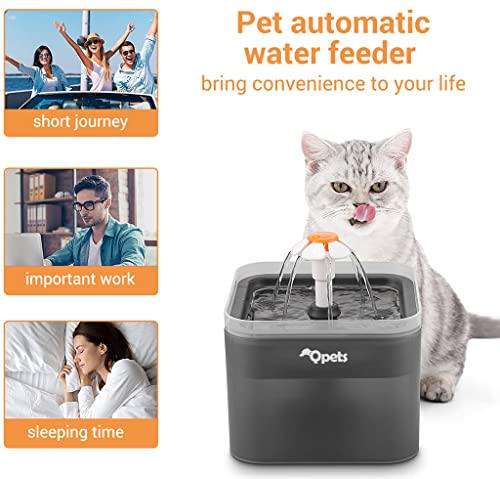 Qpets® Neverland Cat Water Fountain LED Light 67oz 2.0L Ultra Quiet Drinking Filter Automatic Pet for Cats and Small Dogs Grey 3 PCS
