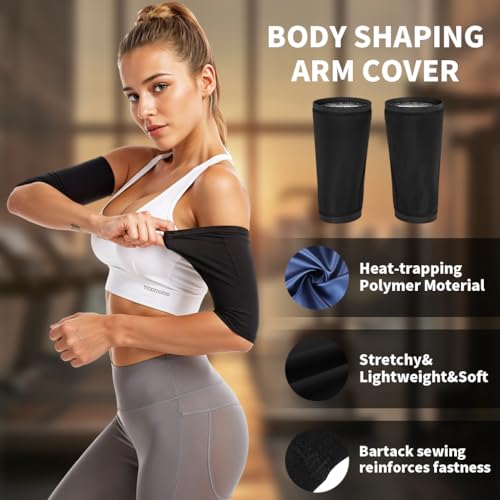 HANNEA® 1PC Women's Arm Trimmers Fat Reducer Bands Sauna Sweat Shaper Compression Sleeve Toner for Sports Workout S-M 2 PCS