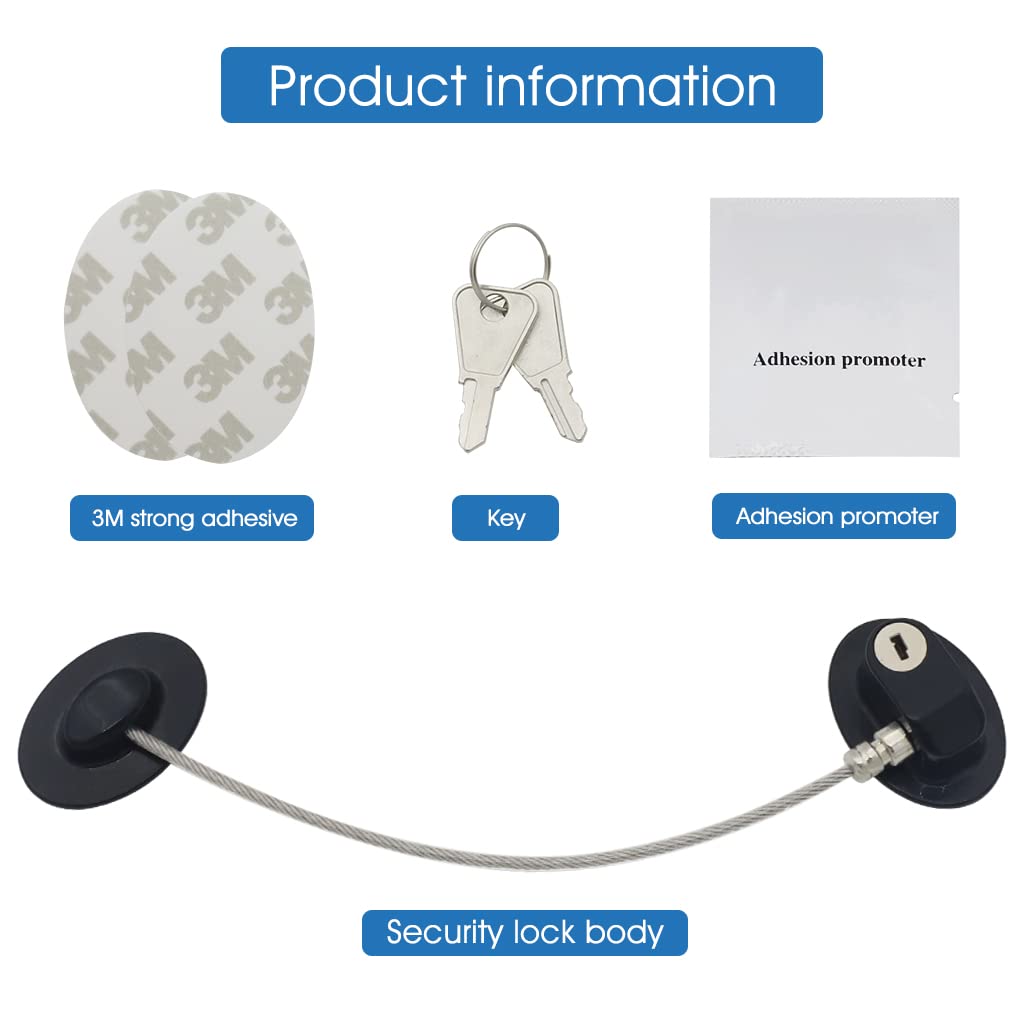 GUSTAVE Safety Door Locks with 2 Keys for Cupboard, Cabinets, Fridge & Freezers, Child Security Locks, Childproof Your House, with Adhesive, Residue-Free, Black