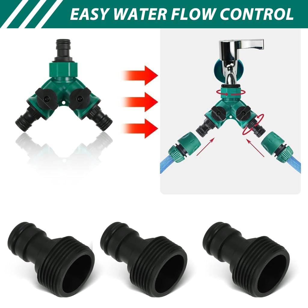 HASTHIP Splitter 2 Way for Tap and Splitter Garden Irrigation, ABS 3 Way Valve with Separate Switch, 3/4 inch and 1/2 inch Water Tap Connectors