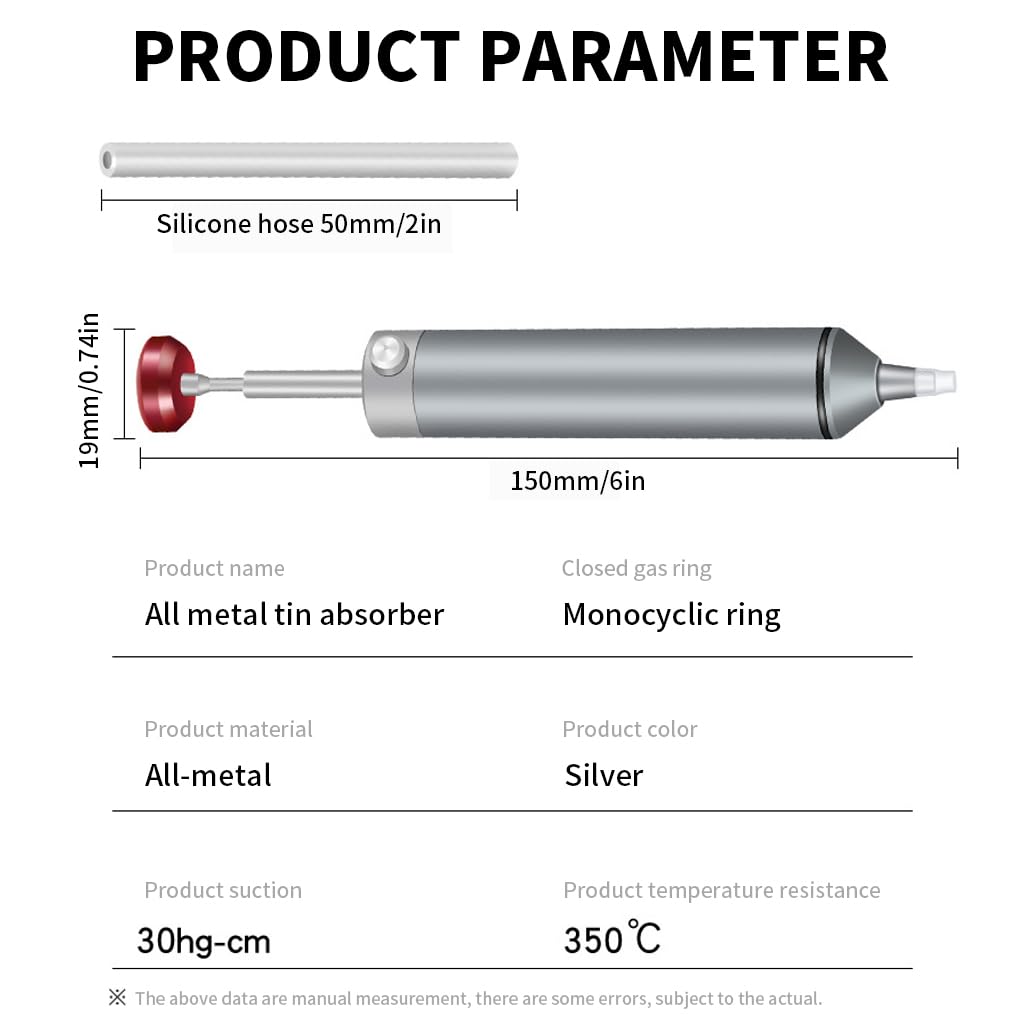 Serplex Solder Sucker No Clog Aluminum Desoldering Pump, Soldering Tools with Powerful Vacuum Suction for Removal & Repair, Heat Resistant Silicone Suction Nozzle, Replacement Silicone Tube included