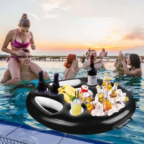 Proberos® Pool Drink Holder Floats Inflatable Floating with 8 Holes Party Accessories Tray for Pools Beach Swimming Supplies Buffet Salad Food Drinks Hot Tub 2PCS