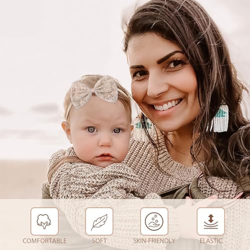 PALAY® 8PCS Hair Bands for Baby Girls Elastic Headbands With Embroidery Daisy Bows Cute Handmade Accessories Newborn Infant Toddlers Multicolor Gift Set