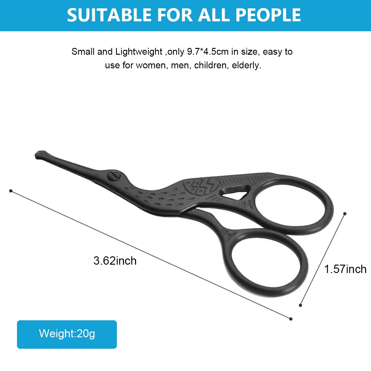 HASTHIP Black Safety Blunt Tip Creative Carved Crane, Small Beard Scissors & Nose Hair Trimmer Kit with Storage Box for Men, Women, Eyebrow, Facial Hair, Moustache