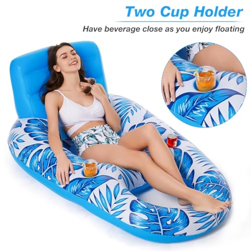 Proberos® Inflatable Pool Lounger for Adult, Long Swimming Float with Headrest and Cup Holder, Noodle Rafts Hammock Floats for Sunlight Bathing, white 2 PCS