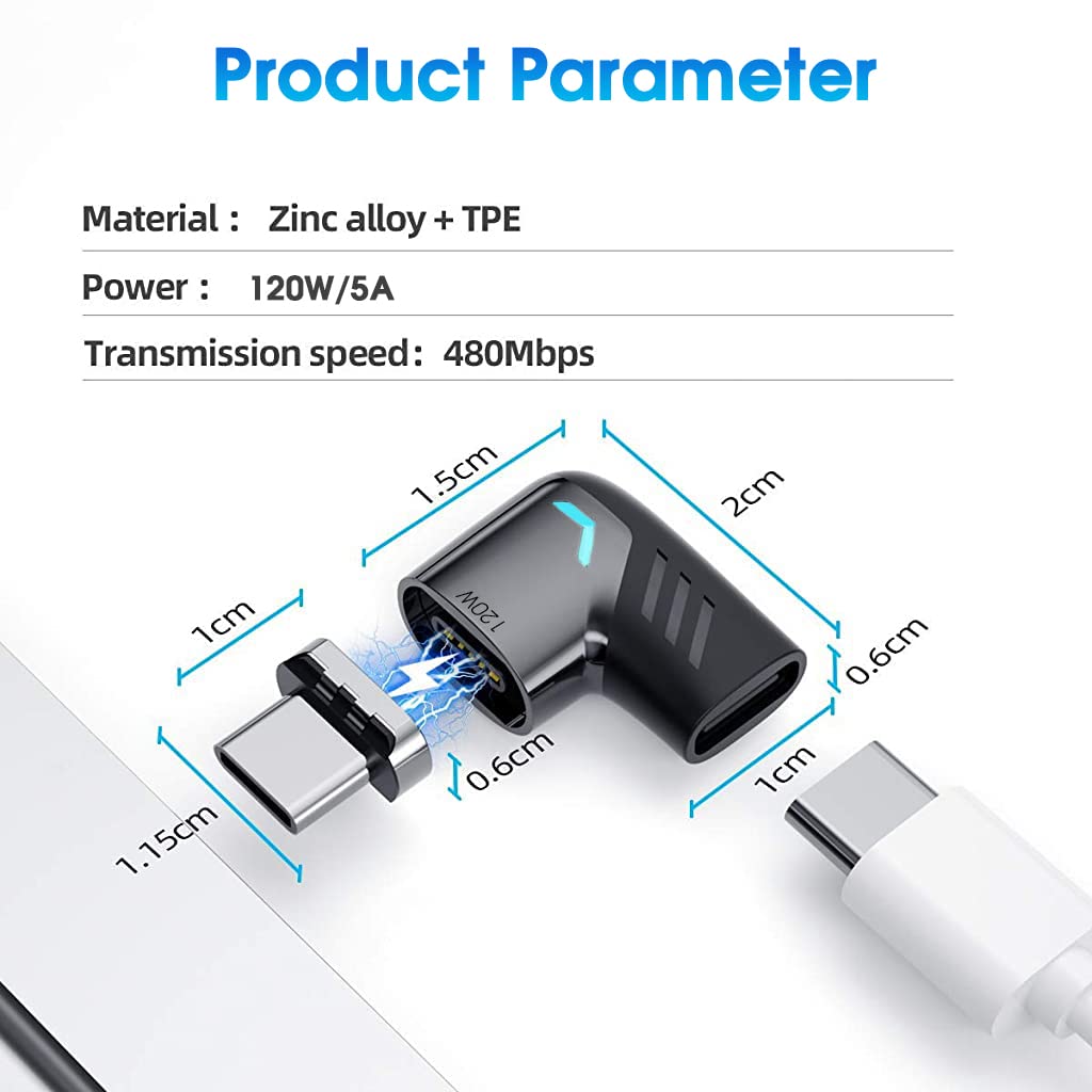 Verilux® 2PCS OTG Type C Adapter, Right Angle Mag-netic 90 Degree Type C to C Connector