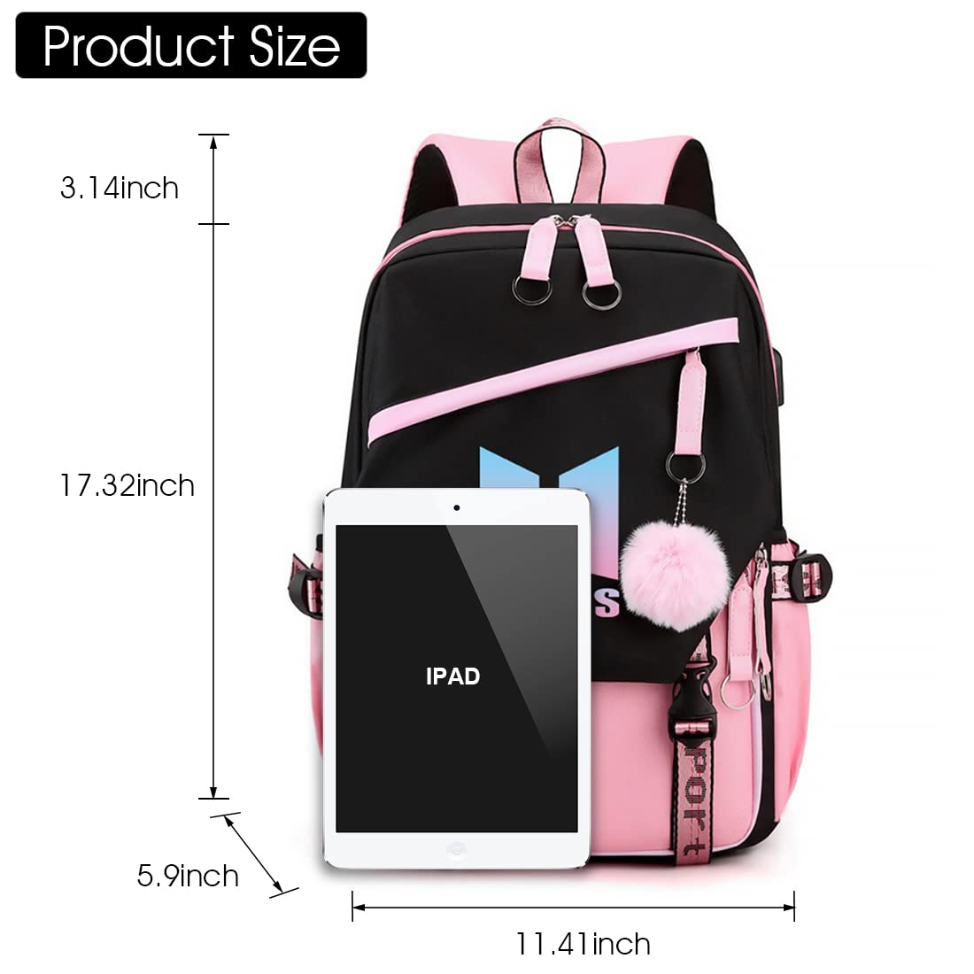 PALAY BTS Backpack for Boys Kpop BTS Bangtan School Backback for Student with Cable Vent, Backpack Travel Bag Backpack Laptop Bag