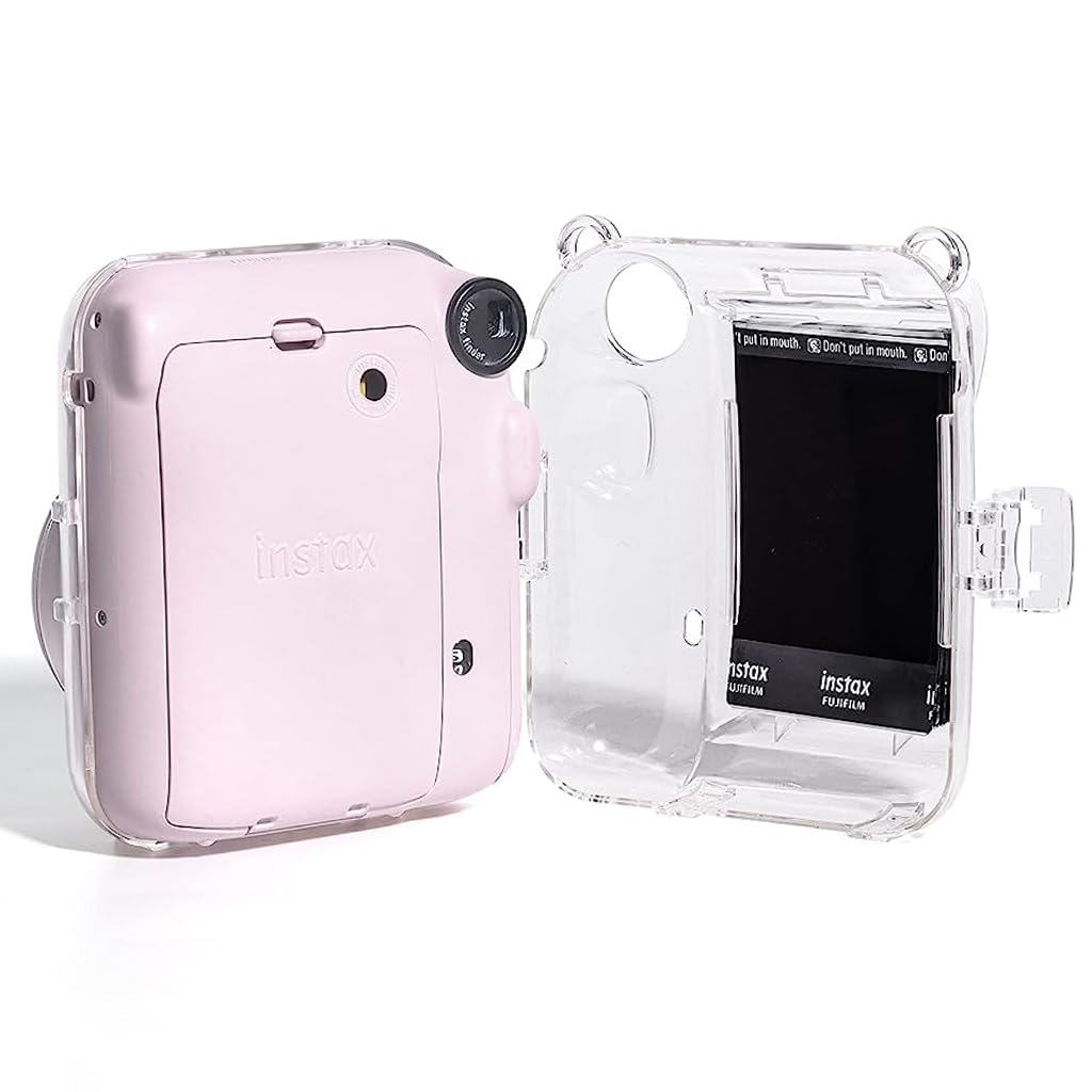 ZORBES Protective Camera Case for Fujifilm Instax Mini 12 Instant Film Camera Clear Case with Photo Slot Design, Travel Camera Case for Fujifilm Instax Mini 12 with Adjustable Shoulder Strap