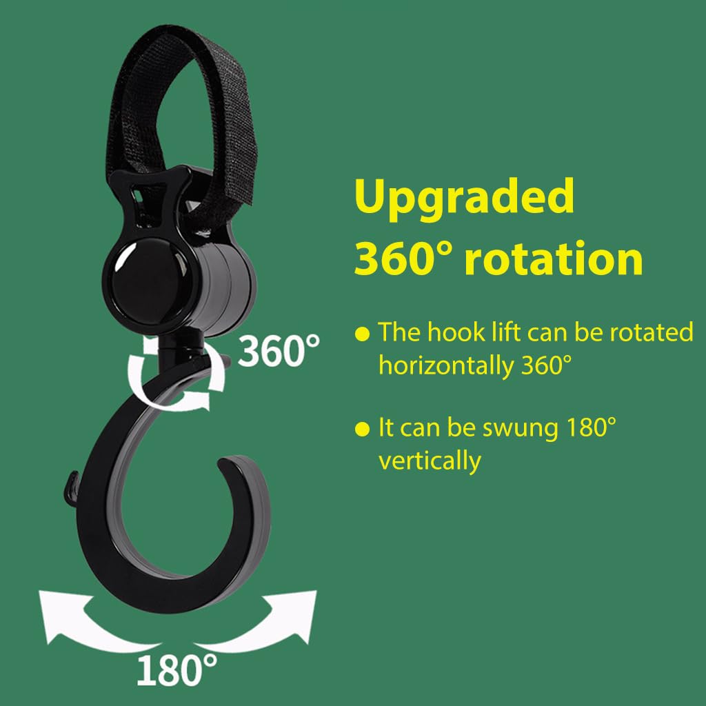 SNOWIE SOFT 2Pcs Hanging Hook for Stroller Hanging Hook 360° Rotatable Pram Clip with Adjustable Closure Design Versatile Hanging Hookfor Stroller, Bike, Pram, Pushchair, Electric Bicycle