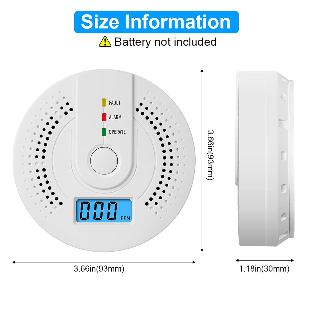 HASTHIP 3 Pack Carbon Monoxide Detectors CO Alarm Detector Carbon Monoxide Alarm with LCD Digital Display&LED Lights, 85DB Loud Carbon Monoxide Alarm Detector for Kitchen, Room (Battery Not Included)