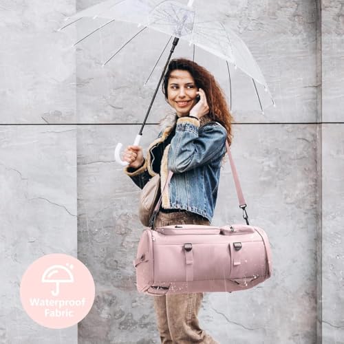 GUSTAVE® 40L Gym Bag for Women, 2-in-1 Fashion Nylon Travel Duffel & Backpack, Multipurpose Yoga & Sports Fitness Bag with Shoe Compartment, Waterproof Pouch, Convertible Crossbody for Travel, Pink
