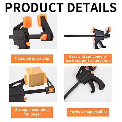 HASTHIP® 8PCS Quick Grip Clamp for Woodworking with Heavy Duty Bar Clamps Two-Way Fixed F Clips for Glass Welding Works and DIY Projects Release 4in