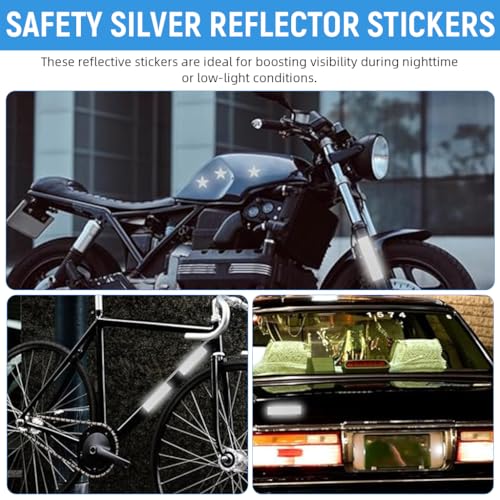 Proberos 42Pcs Bike Reflective Stickers Safety Silver Reflector Stickers Self Adhesive Reflective Stickers Multi Purpose Decorative Safety Reflector Stickers for Handle, Helmet, Front Fork
