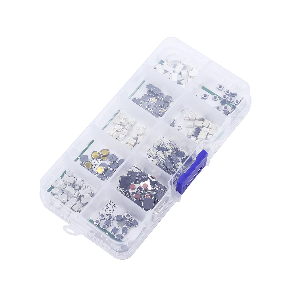 Serplex 250pcs Push Button Switches Push Button Switch On Off Replacement Remote Control Button Replacements for Repairing with 10 Designs Micro Push Button Replacements with Box