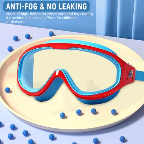 Proberos® Swimming Goggles for Kids 6-12 Years Old Super Hero Joint Payment UV Protection Anti-fog Coated HD with Leak-Proof Integrated Earplugs Adjustable Silicone Head Strap Storage Box 2PCS