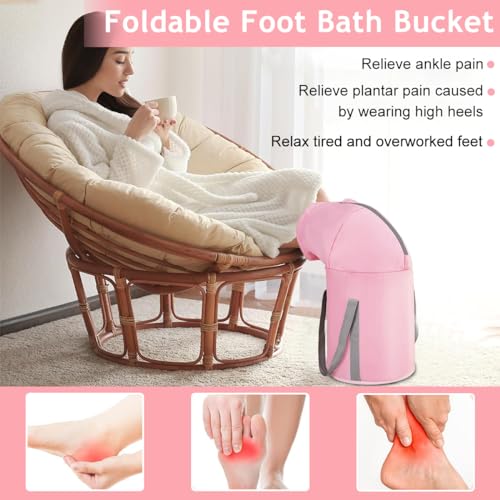 HANNEA Collapsible Foot Bath Basin, Foot Bath Basin for Soaking Feet, Portable Foot Soak Tub, Folding Pedicure Barrel, Pedicure Foot Spa Bucket for Outdoor Washing Camping Travel, Pink