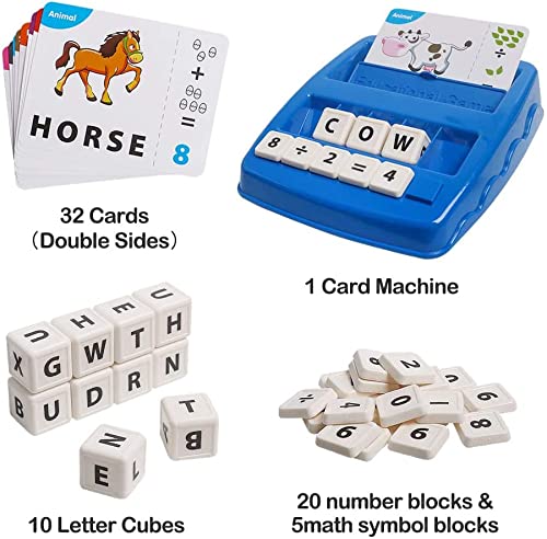 PATPAT Spelling Games for Kids,Brain Games for Kids with Flash Cards,2 in 1 Matching Letter Number Games for Boys and Girls Sight Words Recognition Kindergarten Teaching Tools Preschool 3-8 Mazarine