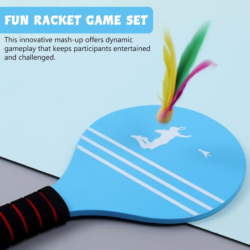 Proberos Racket Game Set Kids Shuttlecock Sport Game Wooden Racket with 4 Feather Ball-Base Shuttlecocks Fun Racket Game Sport Set Kids Outdoor Racket Game Set