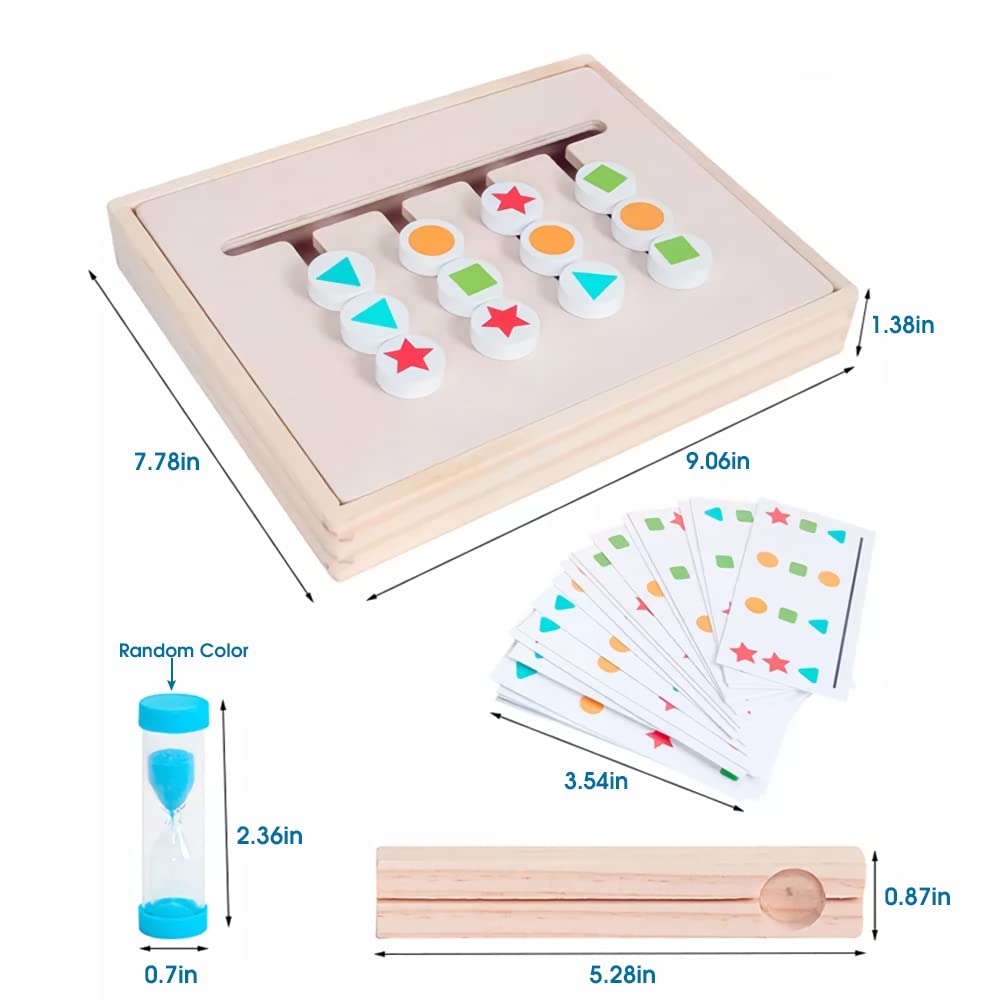 PATPAT Brain Games For Kids Learning Toys Slide Puzzle Color&Shape Matching Brain Teasers Logic Game Preschool Montessori Educational Wooden Toys For Kids Boys Girls Age 3 4 5 6 7 Years Old|Pack of 1