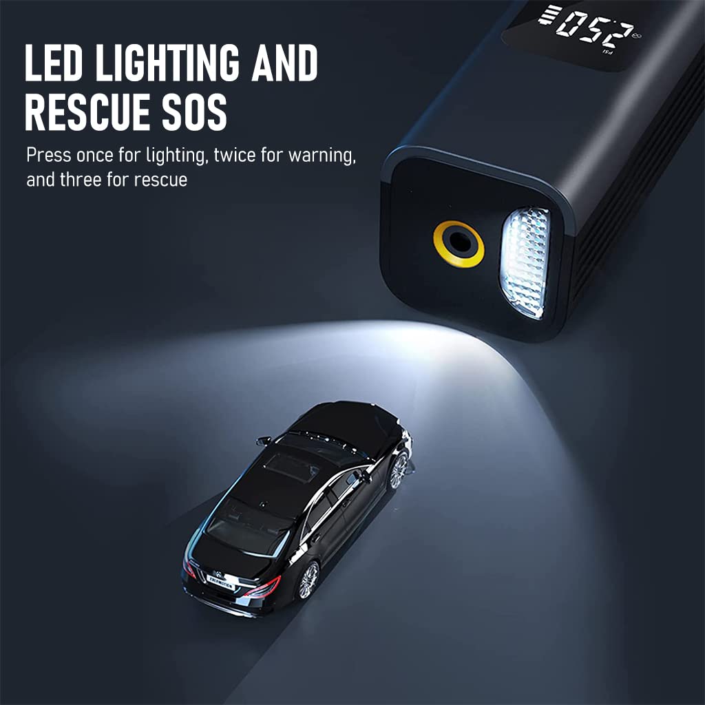 STHIRA 4-IN-1 Cordless Tyre Inflator for Car 4000mAh Car Tyre Inflator Pump with Vacuum Cleaner, Pressure Gauge, LED Light, Tire Inflator with Inflation Valve, Nozzle Adapter, Brush Head, Storage Bag