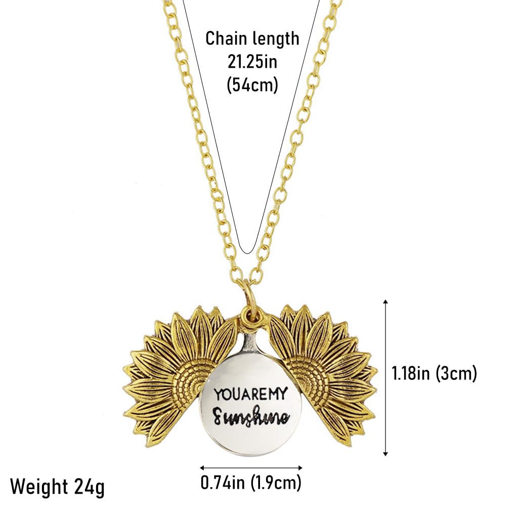 SANNIDHI Necklace for Women, Girls Stylish Chain Sunflower Pendant for Girls, Women Engraved Metal Necklace with Gift Box for Couples, Best Friends, Pendant for Girlfriend & Boyfriend - Golden
