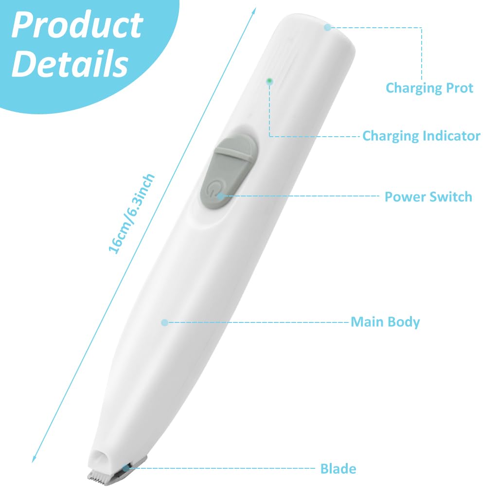 Qpets Dog Paws Hair Trimmer with LED, 2 in 1 Electric Dog Hair Trimmer with Interchangeable Nail Grinder Bit Dog Paw Trimmer Pet Nail Grinder for Hair Around Paws, Buttocks, Wounds