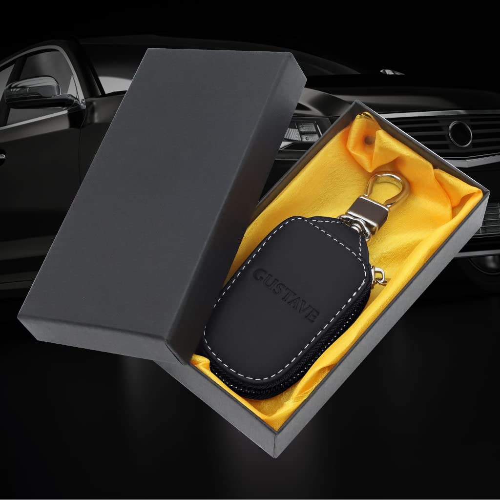 GUSTAVE Car Key Case, Smart Car Key Cover Protection PU Leather Car Key Chain Bag Car Smart Keychain Coin Holder Auto Remote Keyring Wallet