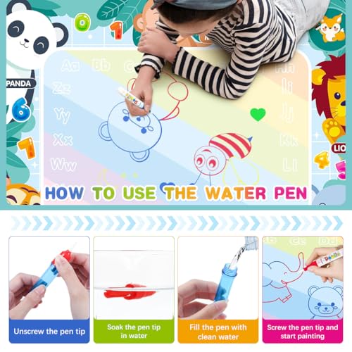 PATPAT® Magic Water Doodle Mat DIY Graffiti Drawing Mats 100x80cm Water Based Coloring No-Ink for Toddler Children Birthday Gift Kids 1-6 Years Old 3PCS