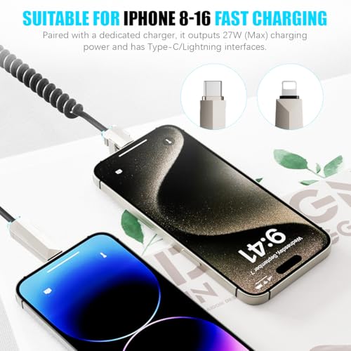 Verilux® TYPE C to Cable 4 in 1 Multifunctional PD 240W Fast Charging for iOS Android Stretchable with RGB Indicator USB Light-ning 2 PCS