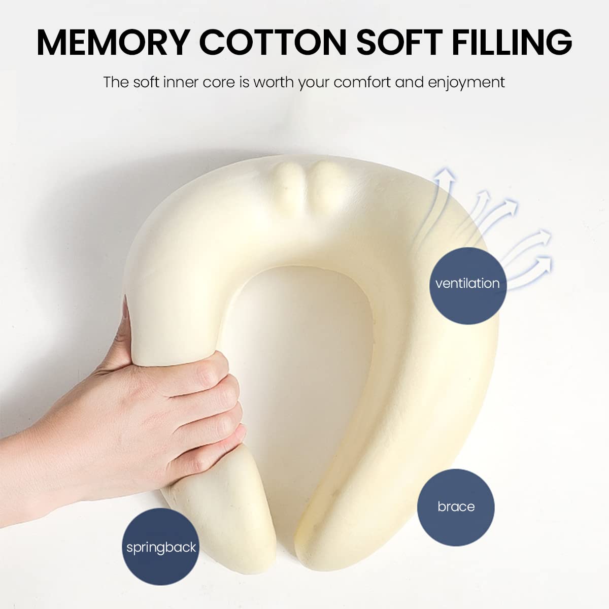 HANNEA Travel Neck Pillow Memory Foam U-shape Neck Pillow for Travel, Adjustable Neck Pillow Ergonomic Neck Pillow for Sleeping, Support Head, Neck