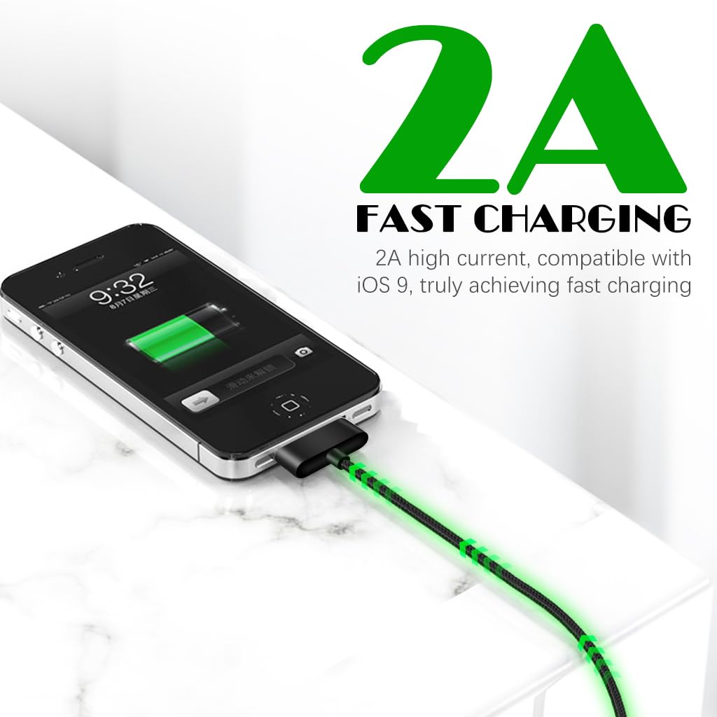 Verilux 30-Pin Charger Cable 6.6ft Long 30-Pin to USB Charger Cable Nylon Braided Charging Cable for i Phone 4/i Phone 4S iPod Classic 4/5/6th Gen, iPod Nano, iPad 2/3 Gen