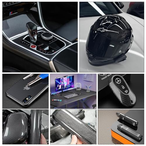 STHIRA® Gloss Carbon Fiber Car Wrap Film Premium Auto Vinyl Sticker UV Resistant Easy Peel Stick Cut-to-Fit for Bike Interior Exterior Durable (30x152 cm) 3 PCS