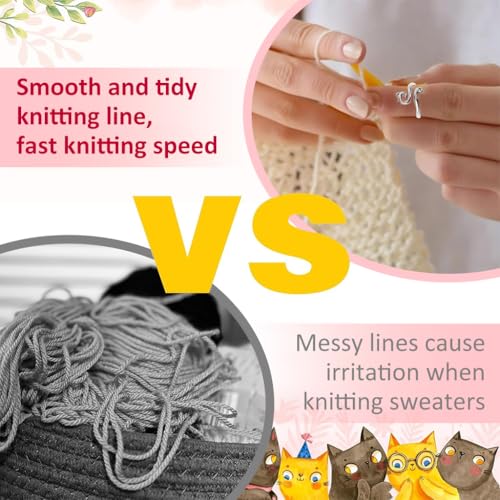 HASTHIP® 9PCS Crochet Rings for Tension Cute Cat Ring Adjustable Crochet Ring for Finger Metal Open Yarn Guide Crochet Rings Braided Faster Knitting Accessories for Crochet Mother Grandma Gifts