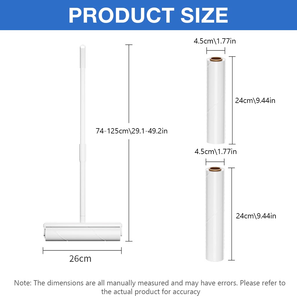 Supvox 49'' Retractable Floor Lint Roller with 180 Sticky Papers, Large Lint Rollers for Carpet, Long Handle Sticky Mop, 9.5
