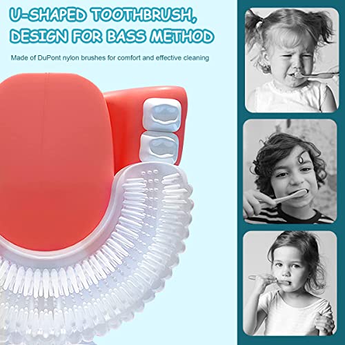 HANNEA Electric Toothbrush For Kids with 3 Brush Head, Soft Dupont Kids Electric Toothbrush with LED Light Design, Battery Powered U Shaped Toothbrush For Kids, Automatic Brush for Kid 8-12, 2-5