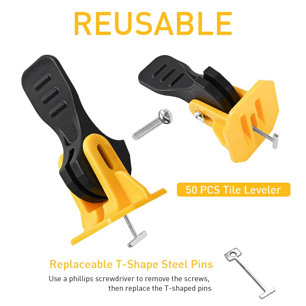 Serplex 50Pcs Tile Leveling Tools Kit Tile Leveler System Kit Reusable Tile Leveling Spacers, Leveling Wedges Fit 8-12mm Tiles, Tile Spacers Clips Floor Leveling Spacers Kits for Wall & Floor Tile