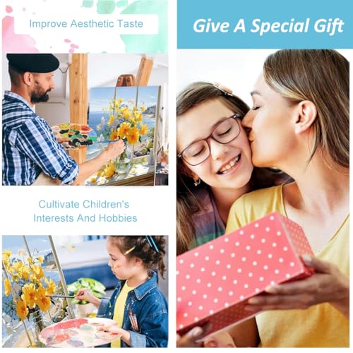 HASTHIP® Paint by Numbers Sunshine Sea House Landscape Acrylic Oil Painting DIY Canvas Art Craft Wall Home Decor Gift Kit with Tools Pigments No Frame 16x20 inches 2PCS