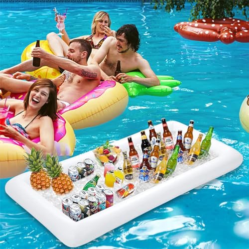 Proberos® Inflatable Ice Pool for Party Liquor Serving Buffet Bar with Drain Plug BBQ Picnic Supplies Salad Food Drinks Tray 53x25.6 inches 2PCS