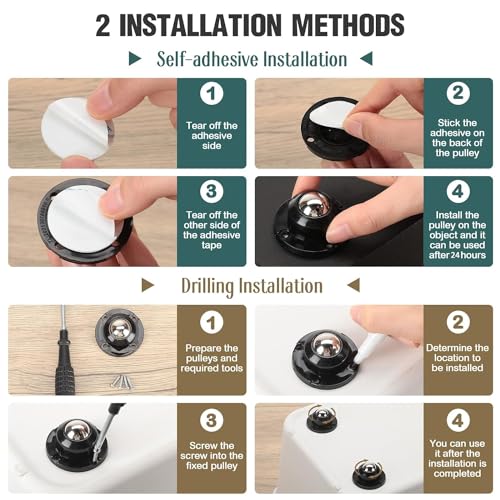 HASTHIP® 4pcs Self Adhesive Caster Wheels Combo, 20mm, 360° Swivel, Heavy Duty 200Kg for Furniture, Small Appliances, DIY, Planners, Journaling, Scrapbooking, Crafts, Moving Tables, Black