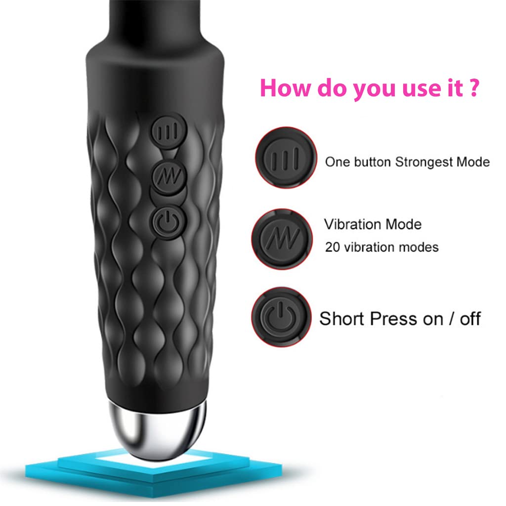 ZIBUYU Body Massager for Women, Men with 8 Powerful Speeds and 20 Vibrating Patterns, Waterproof Wireless Handheld Massager for Pain Relief, Flexible Head for Back Neck Shoulder Massage