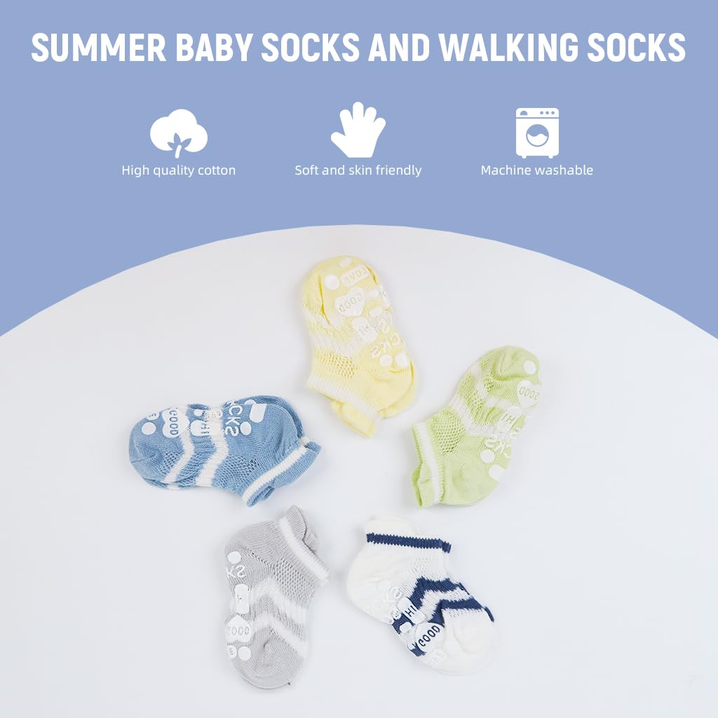 SNOWIE SOFT 5 Pairs Baby Socks Floor Socks for Toddlers Summer Breathable Mesh Cotton Socks Toddler Socks for Toddler Girls 0-18 Month Baby Shower Gift