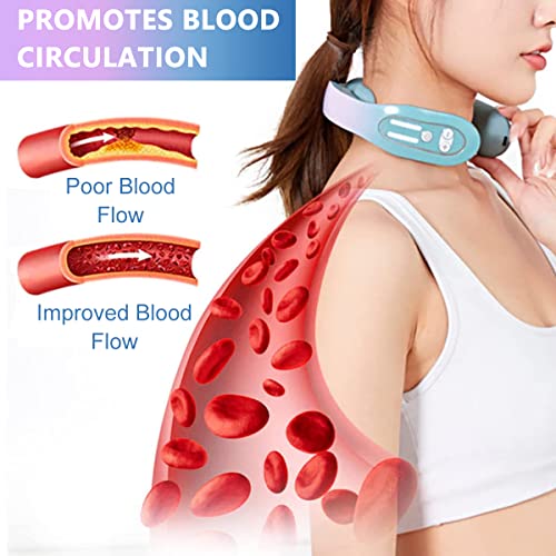 HANNEA Electric Neck Massager for Cervical Pain Heat Therapy Function Neck Massager with 4 Modes TENS Low Frequency Pulse Neck Massager Smart 15mins Timing Portable Massager for Travel