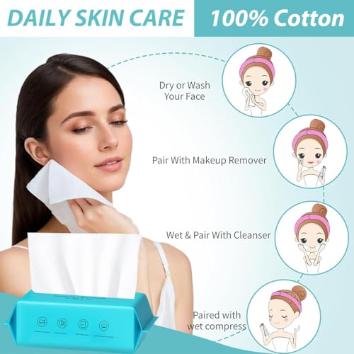 MAYCREATE® Disposable Towels, 360 Count, Soft 100% Cotton Facial Dry Wipes, Multi-Purpose for Skincare, Makeup Removal, Baby Care, House Cleaning L 20 * 20cm