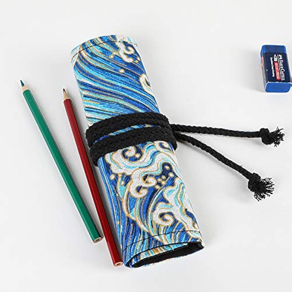 PATPAT® 72 Holes Canvas Pencil Wrap Case for Adults and Kids Colored Roll Up Pouch Package Sketching Drawing Writing Storage Constellation Goldust Ocean 2PCS