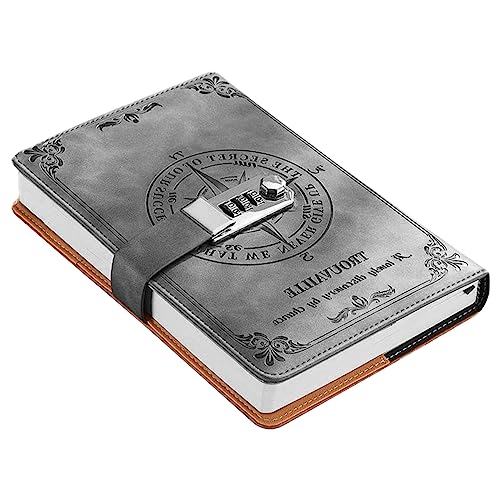 HASTHIP® Diary with Lock 200 Pages A5 PU Leather Journal Password Protected Notebook for Men and Women 22 x 15 cm Grey 2 PCS