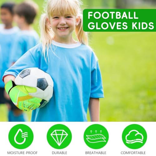 Proberos® Football Goalkeeper Gloves for Kids Children Teen Anti-Slip Impact Protection Latex Palm Design with Adjustable Strap Soft Pu Hand Back Green Size-7 3PCS