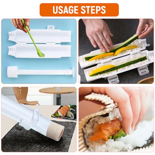 HASTHIP® Sushi Making Kit Sushi Mold for Beginners Durable Rolling Machine Roller Bazooka with Bamboo Mat 2PCS