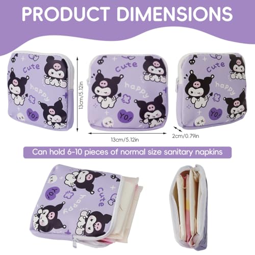 PALAY 2Pcs Sanitary Pads Travel Bag Menstruation Kawaii Sanrio Cartoon Sanitary Zipper Pouches 8-10 Capacity Storage Bag Cute Print Sanitary Pads Bag Coin Bags Accessories Bags