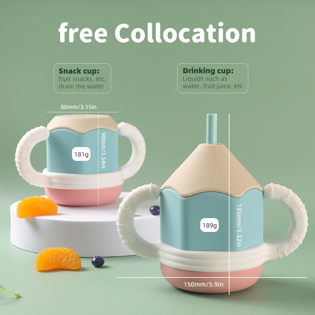 SNOWIE SOFT Silicone Cup for Baby Portable Silicone Training Cup with Ears Baby Cup with 2 Lids, Soft Silicone Straw Bottle for Kids, BPA-Free, Spill Proof Non-Slip Sippy Cup for Toddlers
